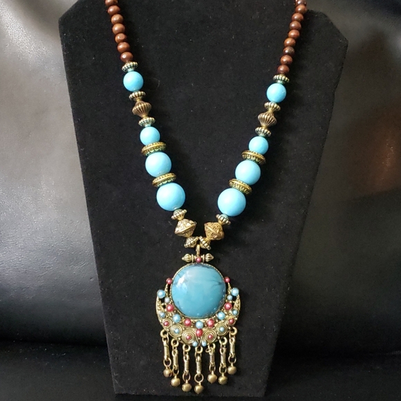 NWT Blue Bohemian boho Sweater Necklace - Picture 8 of 8